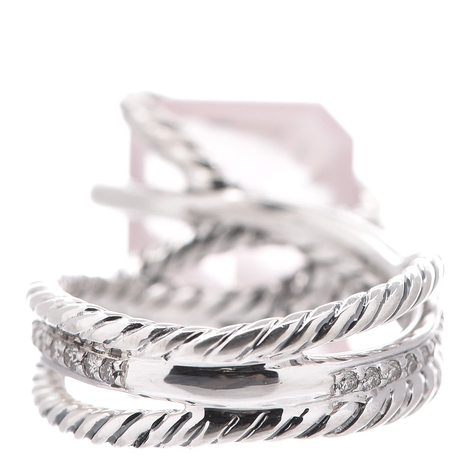David Yurman Sterling Silver Diamond Rose Quartz 15mm Cable Wrap Ring 59.1 6 3 of 4