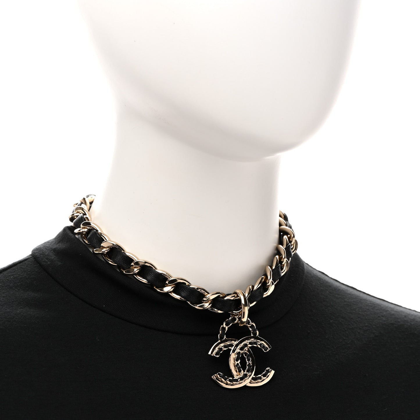Metal Lambskin CC Choker Necklace Black Gold