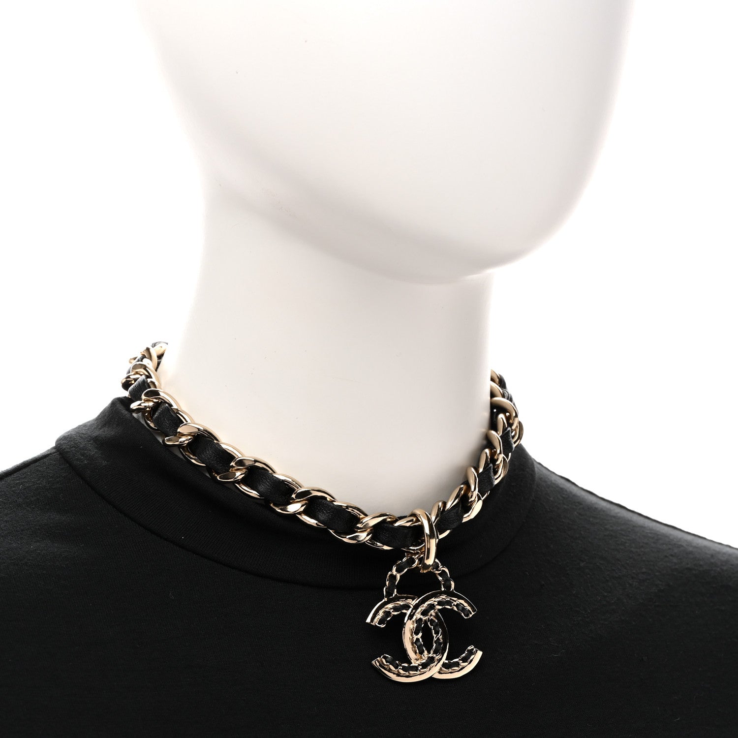 Chanel Metal Lambskin CC Choker Necklace Black Gold 2 of 5