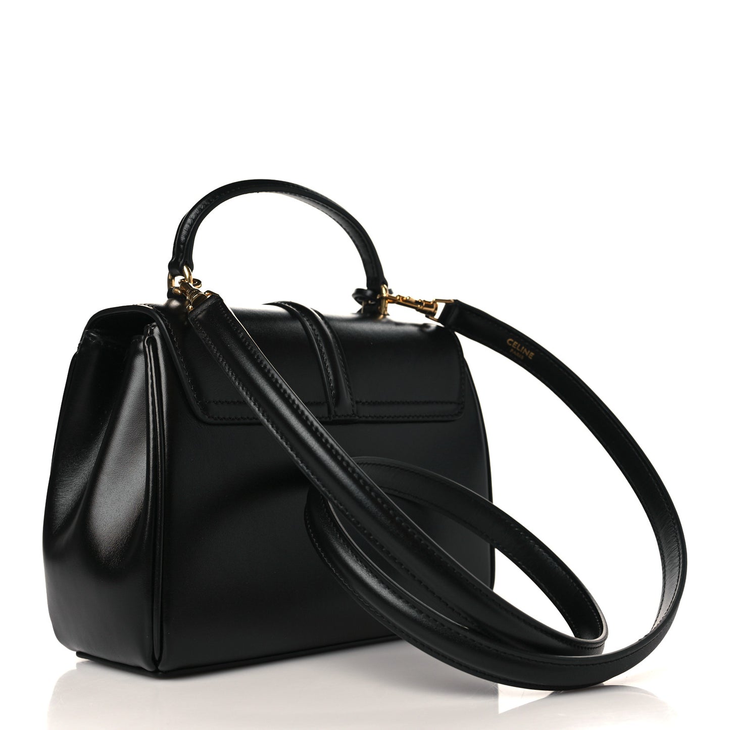 Satinated Calfskin Mini 16 Top Handle Bag Black