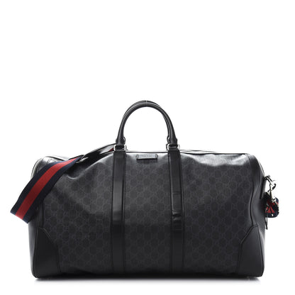 Gucci Soft GG Supreme Monogram Appia Calfskin Web Large Carry On Duffle Bag Black Grey 1 of 9