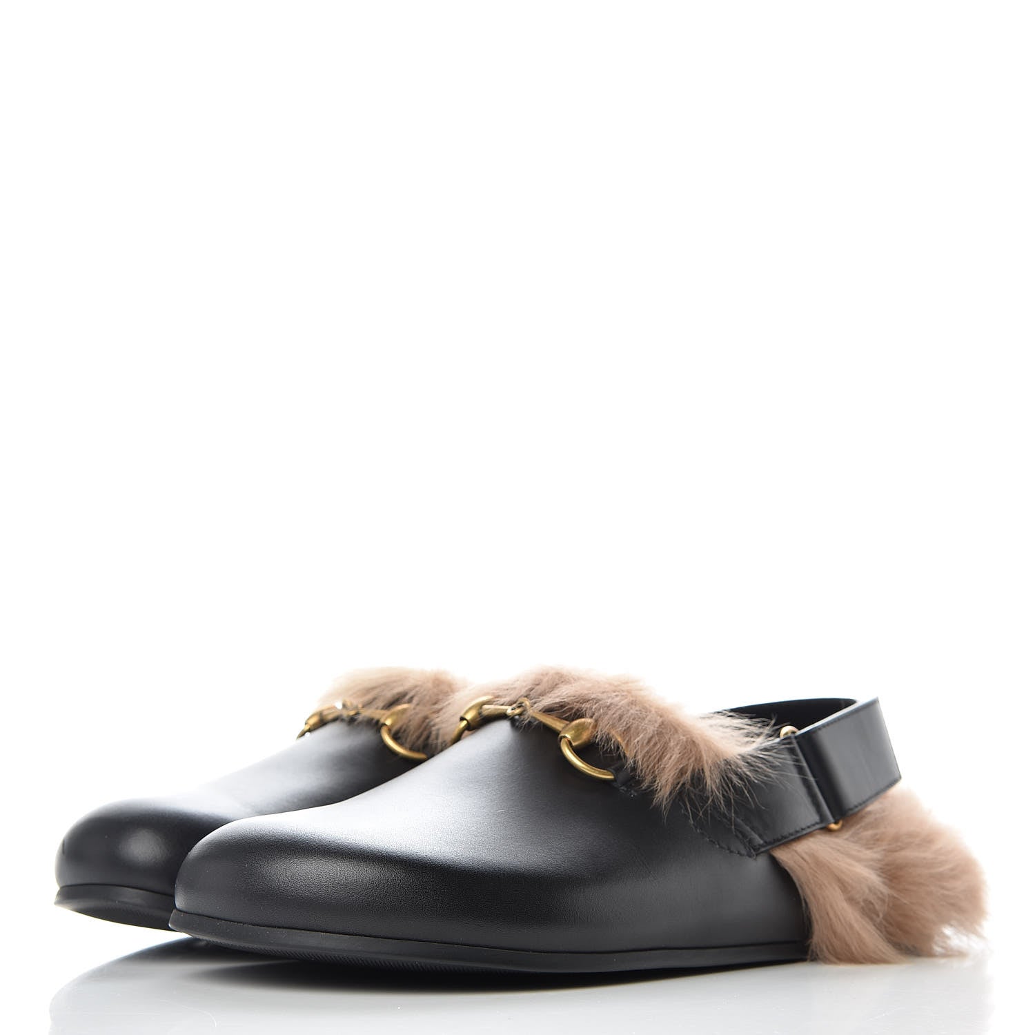 Gucci Calfskin Fur Mens Horsebit River Slingback Slippers 6 Black 3 of 9