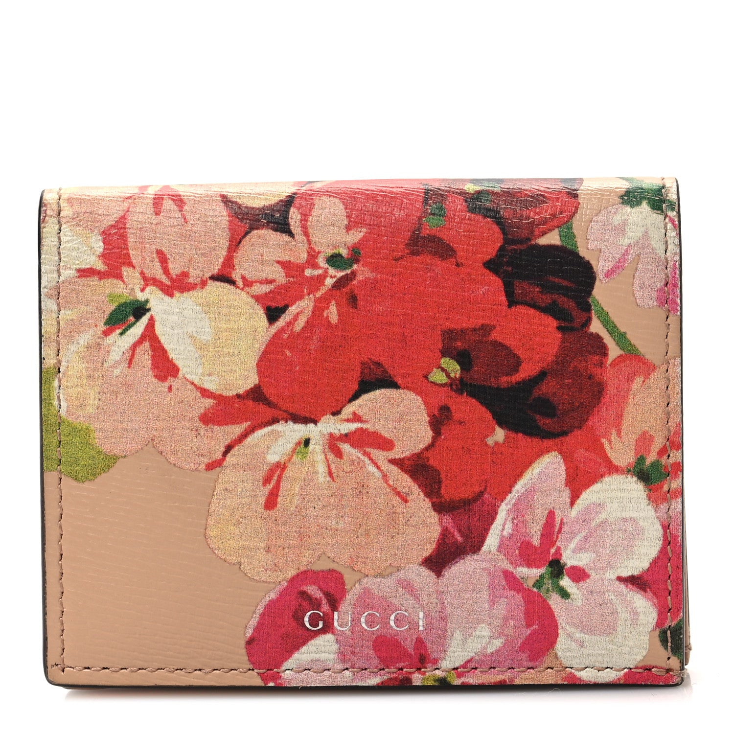 Gucci Shangai Calfskin Blooms Print Card Case Wallet Pink Apricot Multicolor 1 of 7