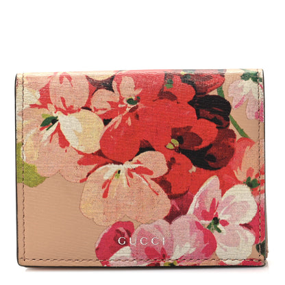 Gucci Shangai Calfskin Blooms Print Card Case Wallet Pink Apricot Multicolor 1 of 7