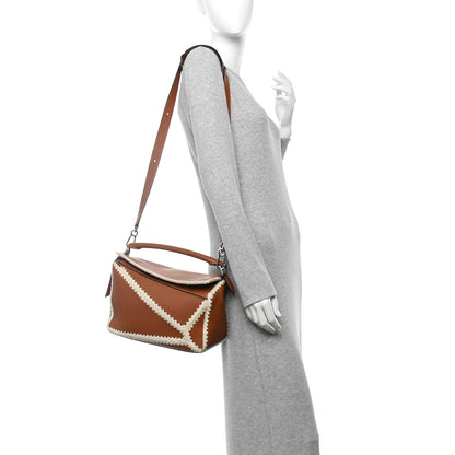 Loewe Calfskin Crochet Trim Medium Puzzle Bag Tan 2 of 11