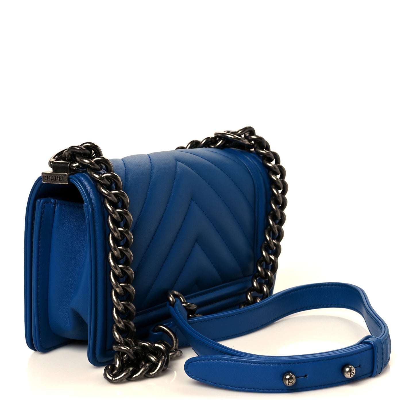 Lambskin Chevron Quilted Small Boy Flap Blue