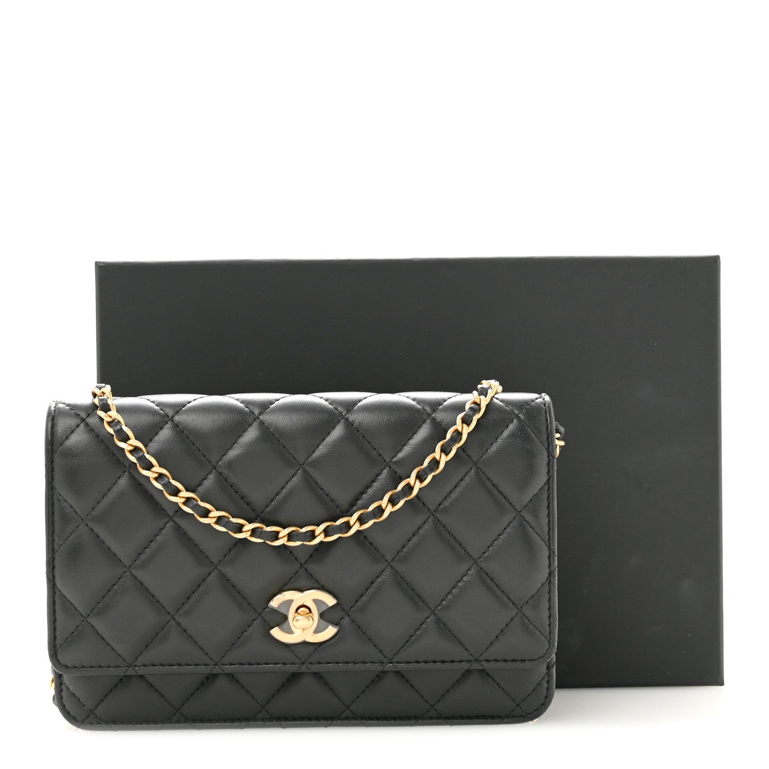 Chanel Lambskin Quilted CC Pearl Crush Wallet on Chain WOC Black 15 of 15