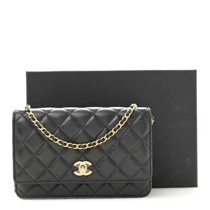 Chanel Lambskin Quilted CC Pearl Crush Wallet on Chain WOC Black 15 of 15