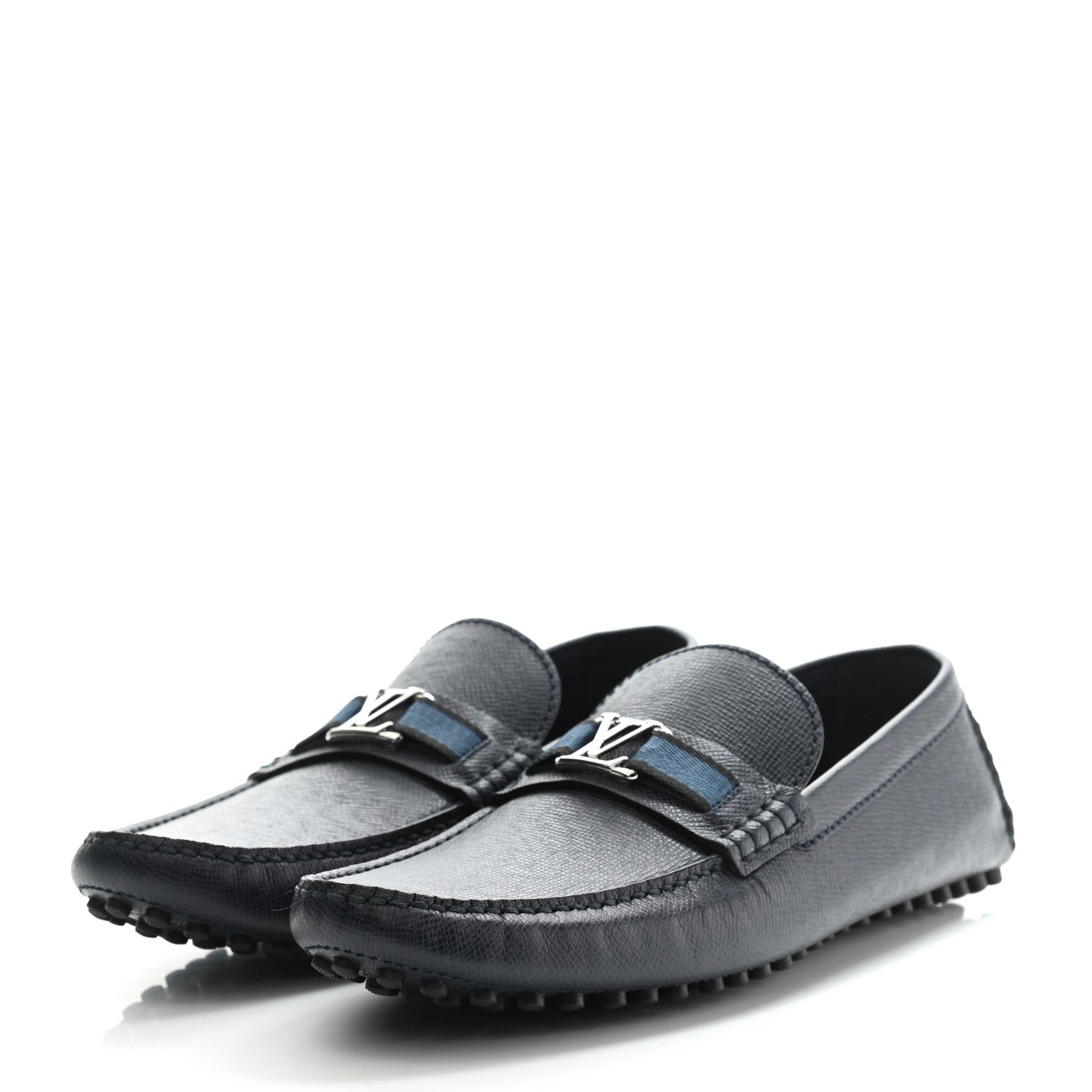 Louis Vuitton Taiga Mens Hockenheim Moccasin Loafers 9 Blue Marine 3 of 9