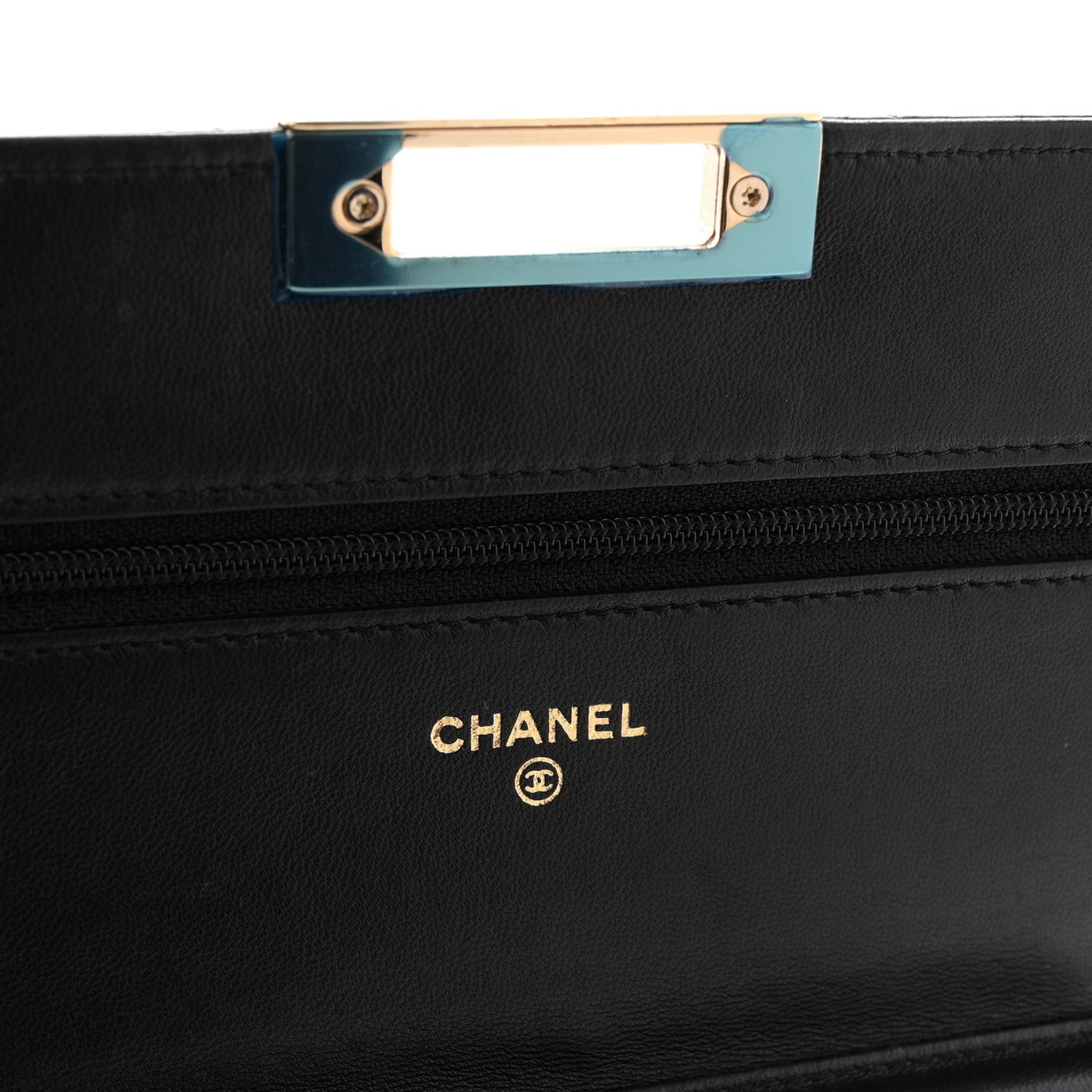 Lambskin Quilted Golden Class Wallet on Chain WOC Black Black