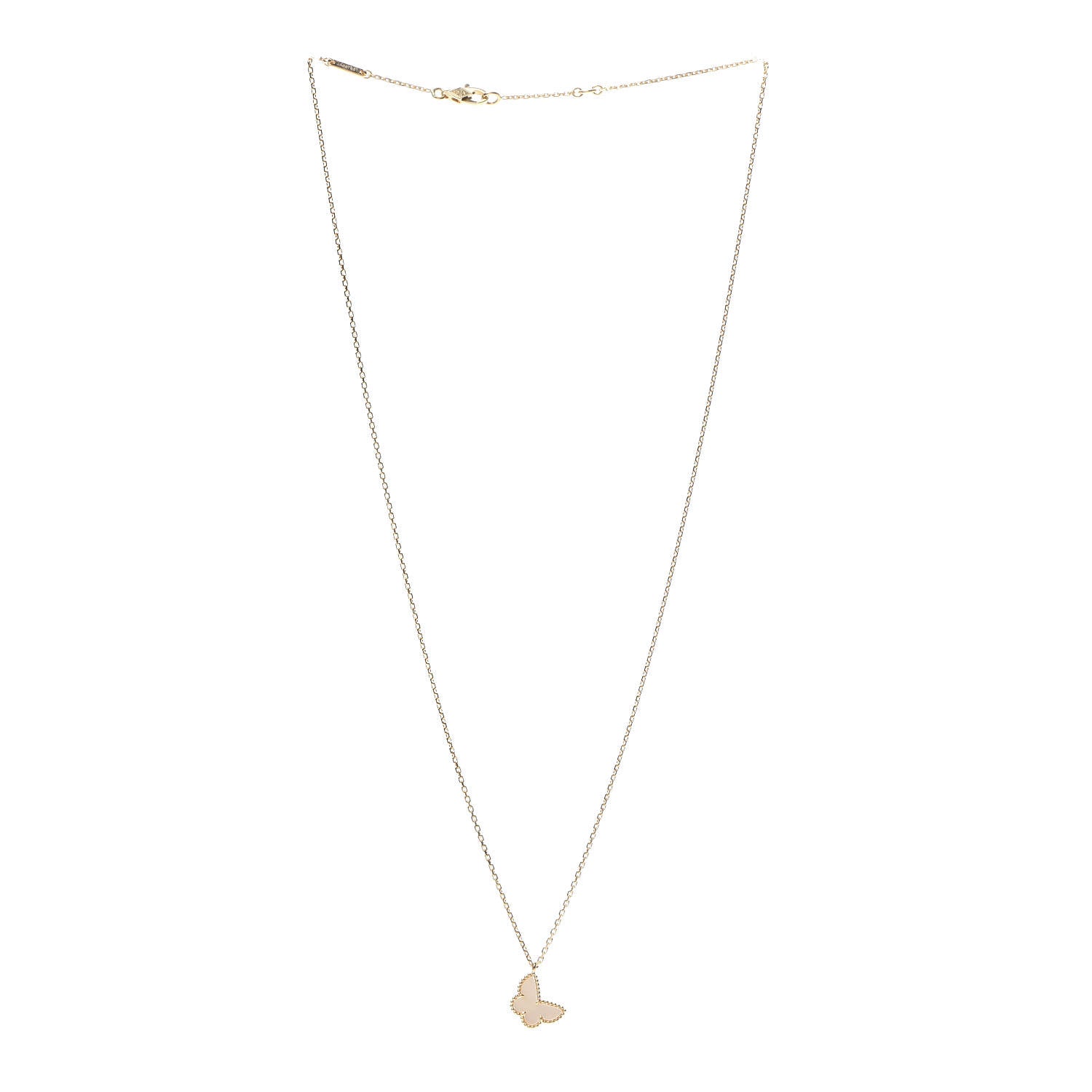 Van Cleef & Arpels 18K Yellow Gold Mother of Pearl Sweet Alhambra Butterfly Pendant Necklace 3 of 8