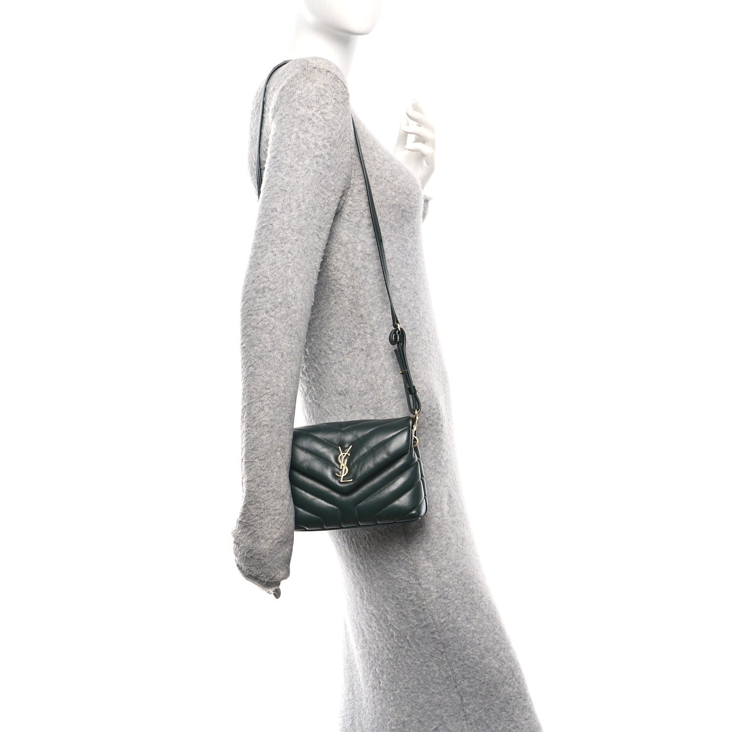 Saint Laurent Calfskin Y Quilted Monogram Toy Loulou Crossbody Bag Deep Green 2 of 11