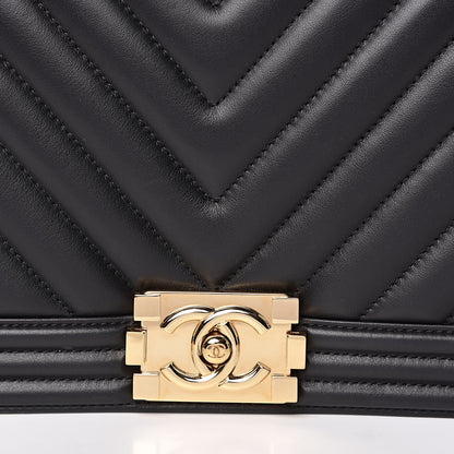 Chanel Calfskin Chevron Quilted New Medium Boy Flap Black 12 of 12