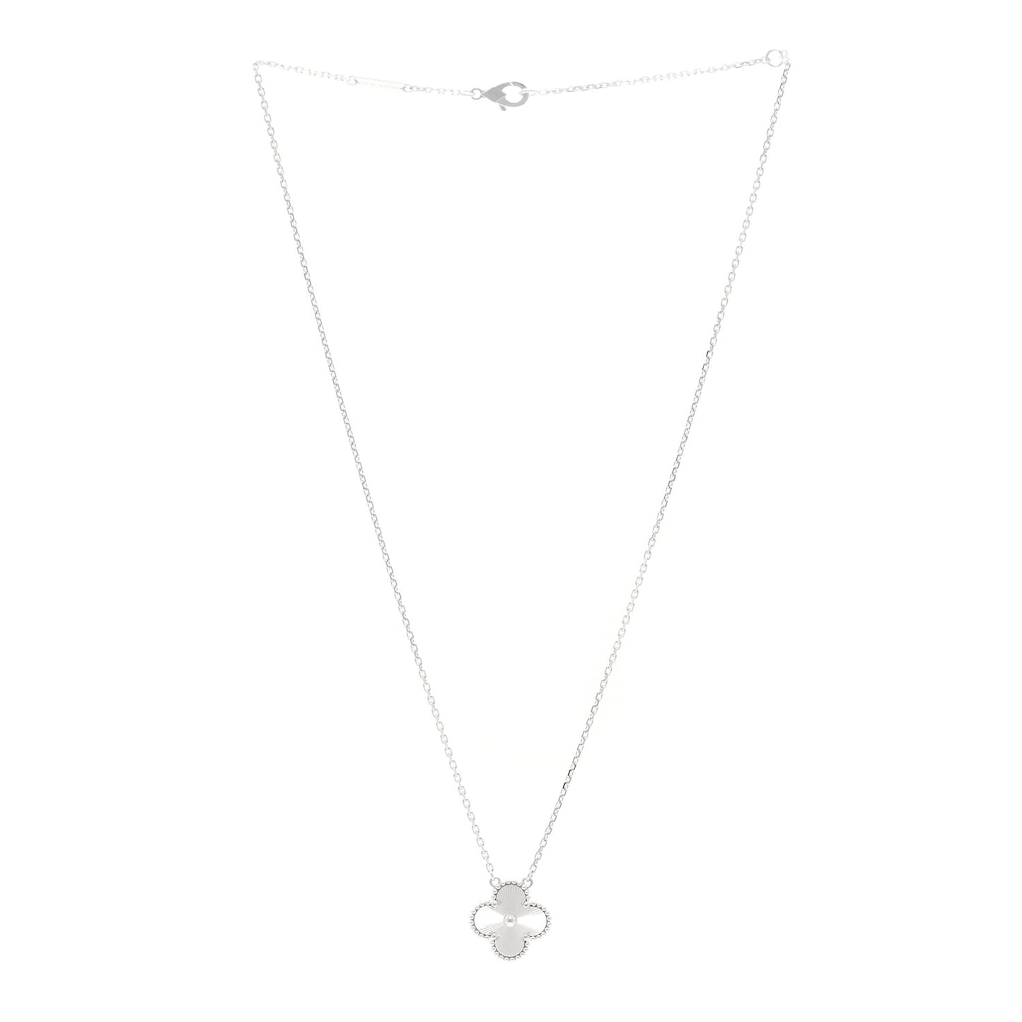 18K White Gold Guilloche Vintage Alhambra Pendant Necklace