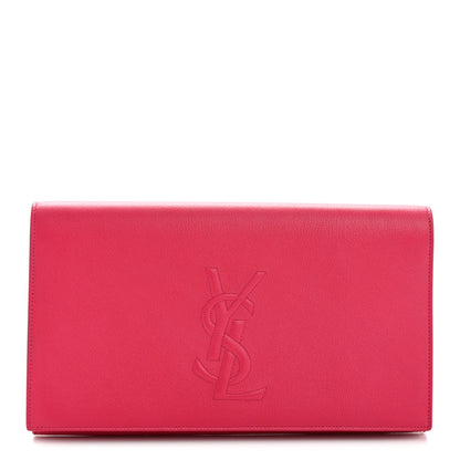Saint Laurent Calfskin Monogram Large Belle De Jour Clutch Lipstick Fuchsia 1 of 12
