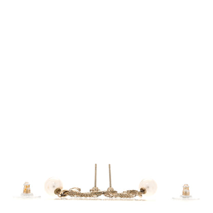 Chanel Crystal Pearl CC Drop Earrings Gold 3 of 5