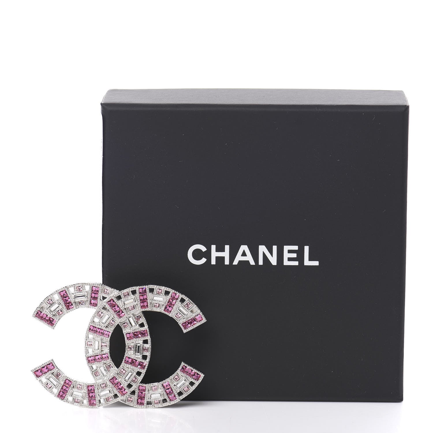 Chanel Baguette Crystal CC Brooch Silver Pink 4 of 4