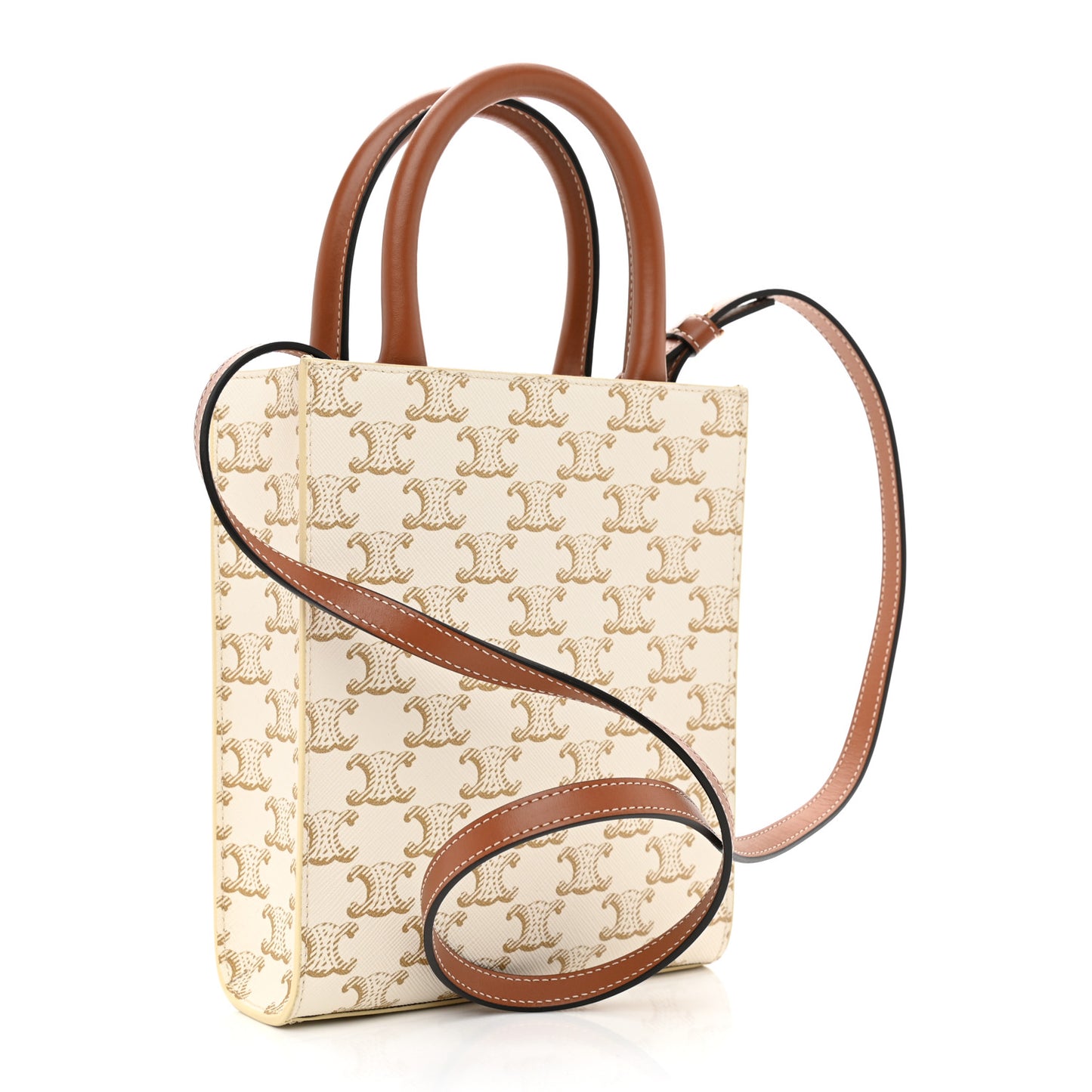 Triomphe Canvas Calfskin Mini Vertical Cabas White
