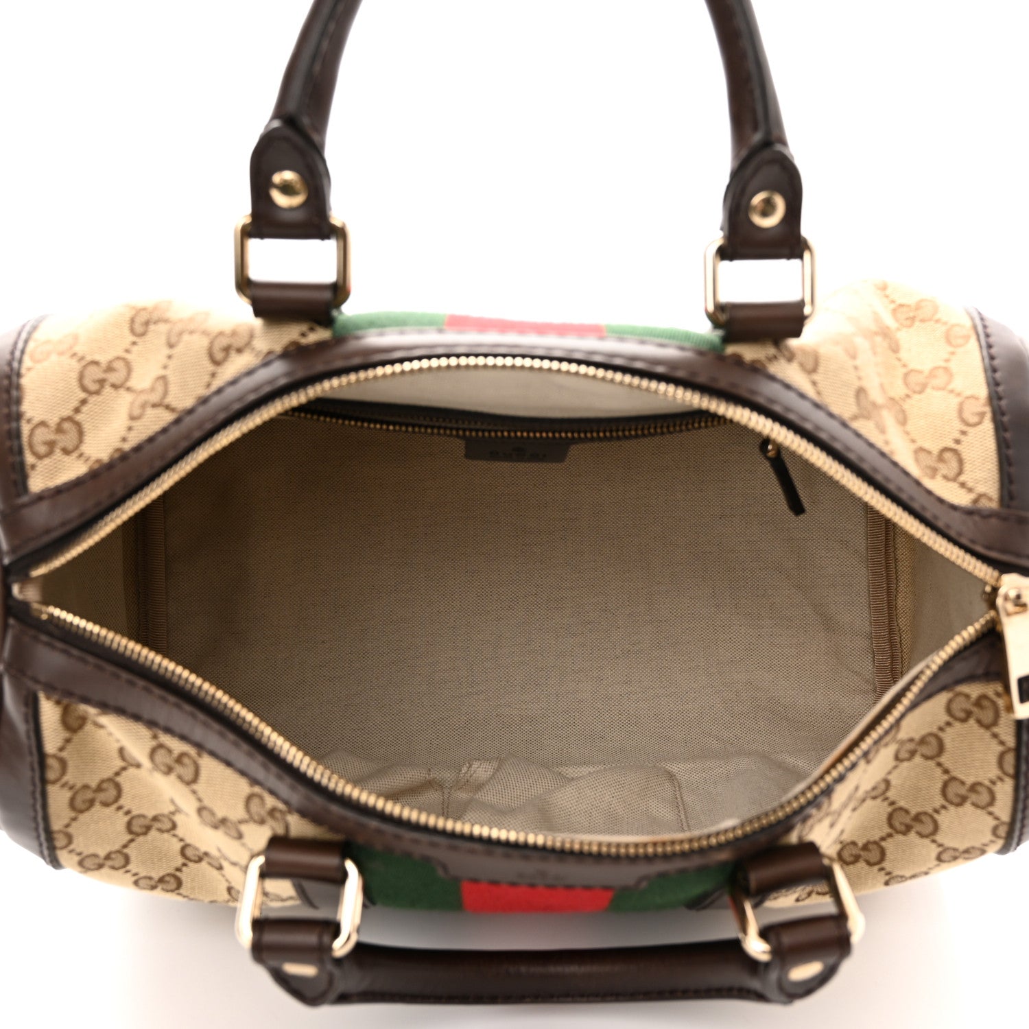 Gucci Monogram Selleria Calfskin Vintage Web Medium Boston Beige Ebony Cocoa 4 of 10