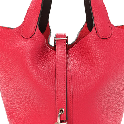 Hermes Taurillon Clemence Swift Eclat Picotin Lock 18 PM Framboise Rouge Sellier 8 of 13