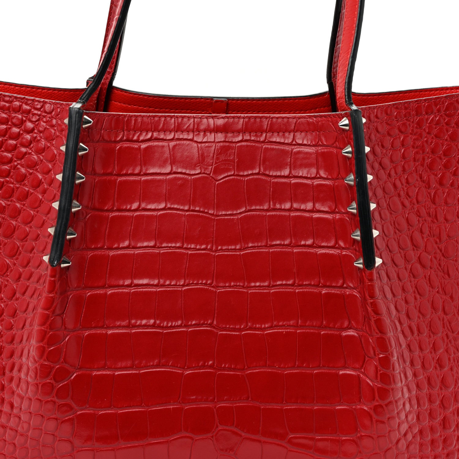 Christian Louboutin Crocodile Embossed Calfskin Spiked Small Cabarock Shopper Tote Red 7 of 10