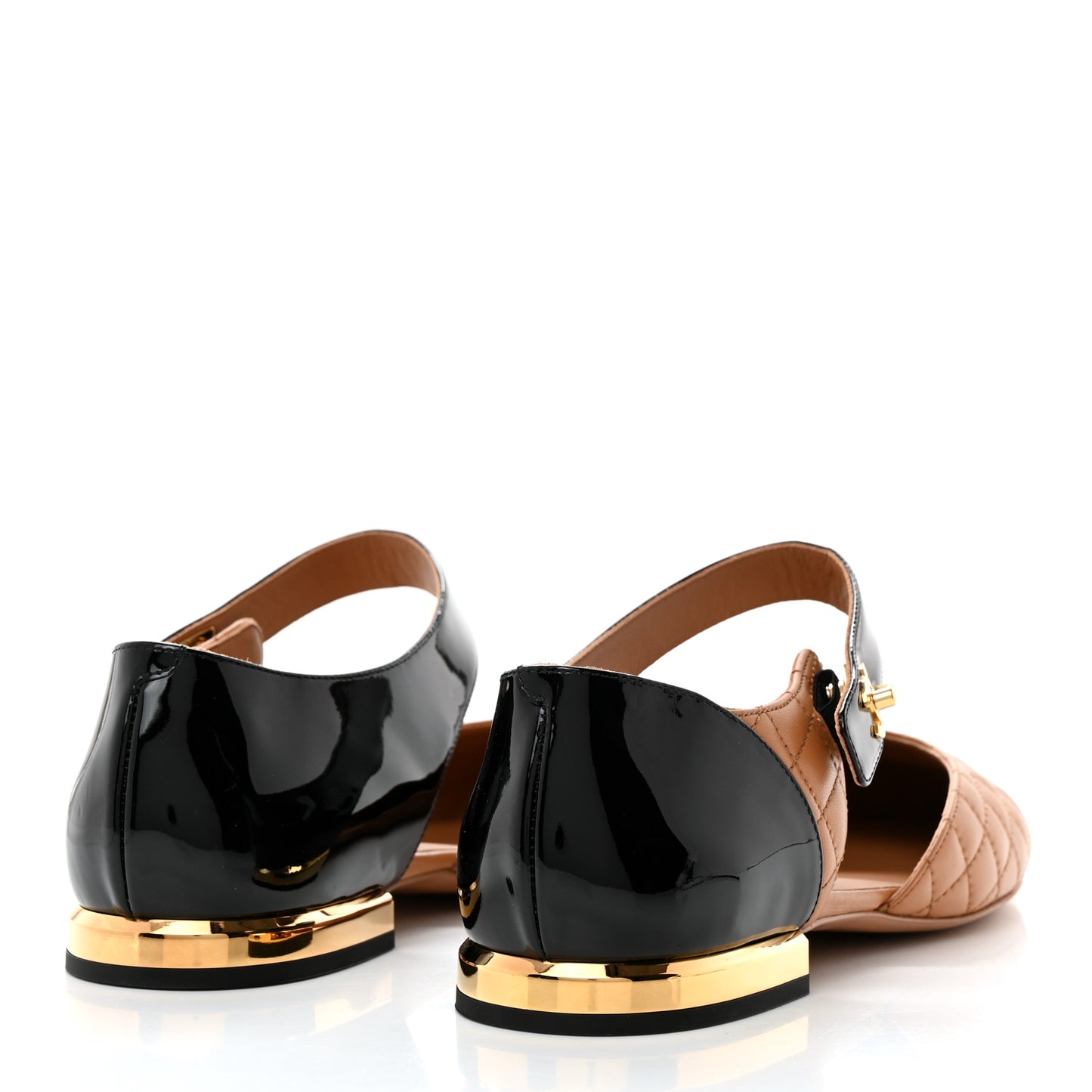 Patent Lambskin Quilted Cap Toe Ballerina Flats 41 Light Brown Black