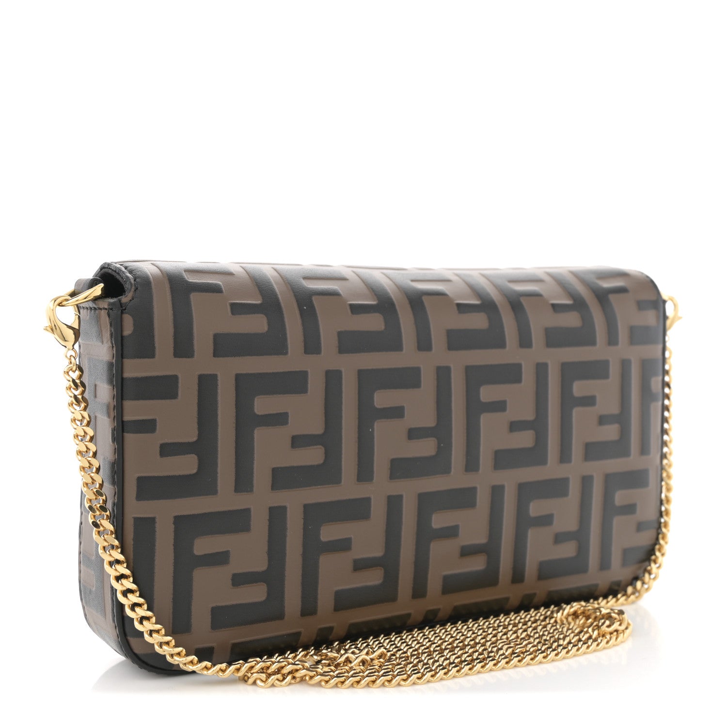 Fendi Vitello Soft F is Fendi Bi-Color FF 1974 Embossed Envelope Wallet On Chain with Pouches Maya Black 3 of 10