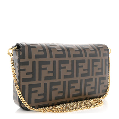 Fendi Vitello Soft F is Fendi Bi-Color FF 1974 Embossed Envelope Wallet On Chain with Pouches Maya Black 3 of 10