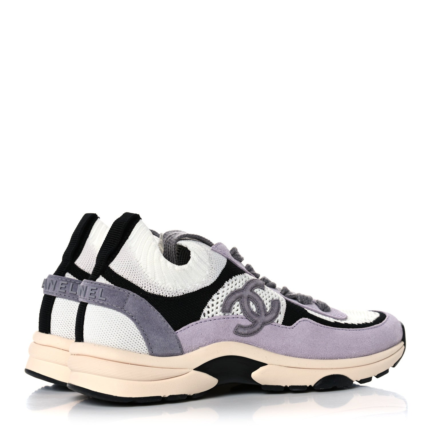Chanel Mesh Suede Fabric Womens CC Sneakers 36 White Black Purple Dark Purple 4 of 8