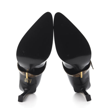 Fendi Glossy Neoprene Glazed Fabric FF FFrame Court Mary Jane Pumps 39 Black Tobacco Moro 6 of 8
