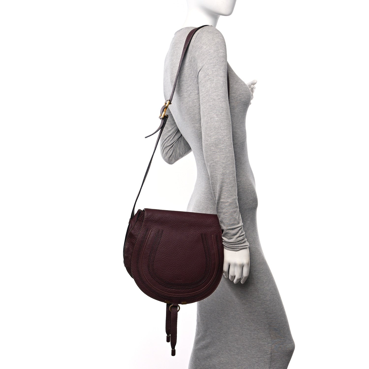 Chloe Grained Calfskin Medium Marcie Saddle Bag Dark Velvet 2 of 9