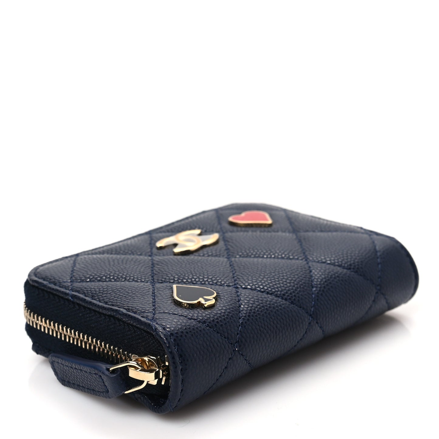 Caviar Enamel Coco Casino Quilted Zip Coin Purse Navy Blue