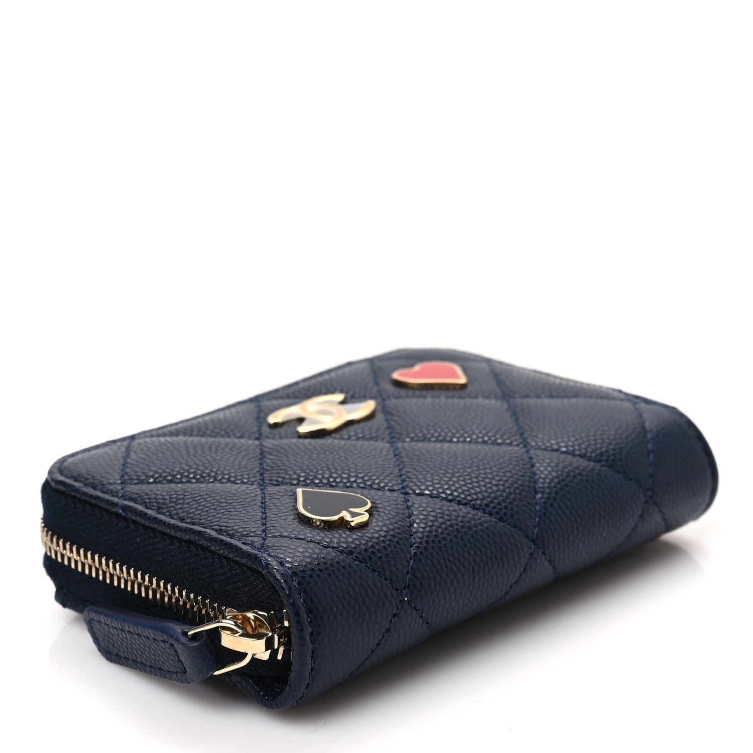 Chanel Caviar Enamel Coco Casino Quilted Zip Coin Purse Navy Blue 4 of 9