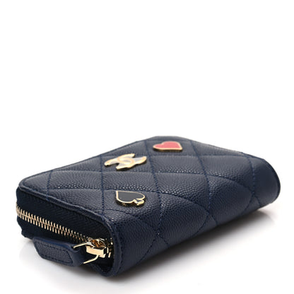 Chanel Caviar Enamel Coco Casino Quilted Zip Coin Purse Navy Blue 4 of 9