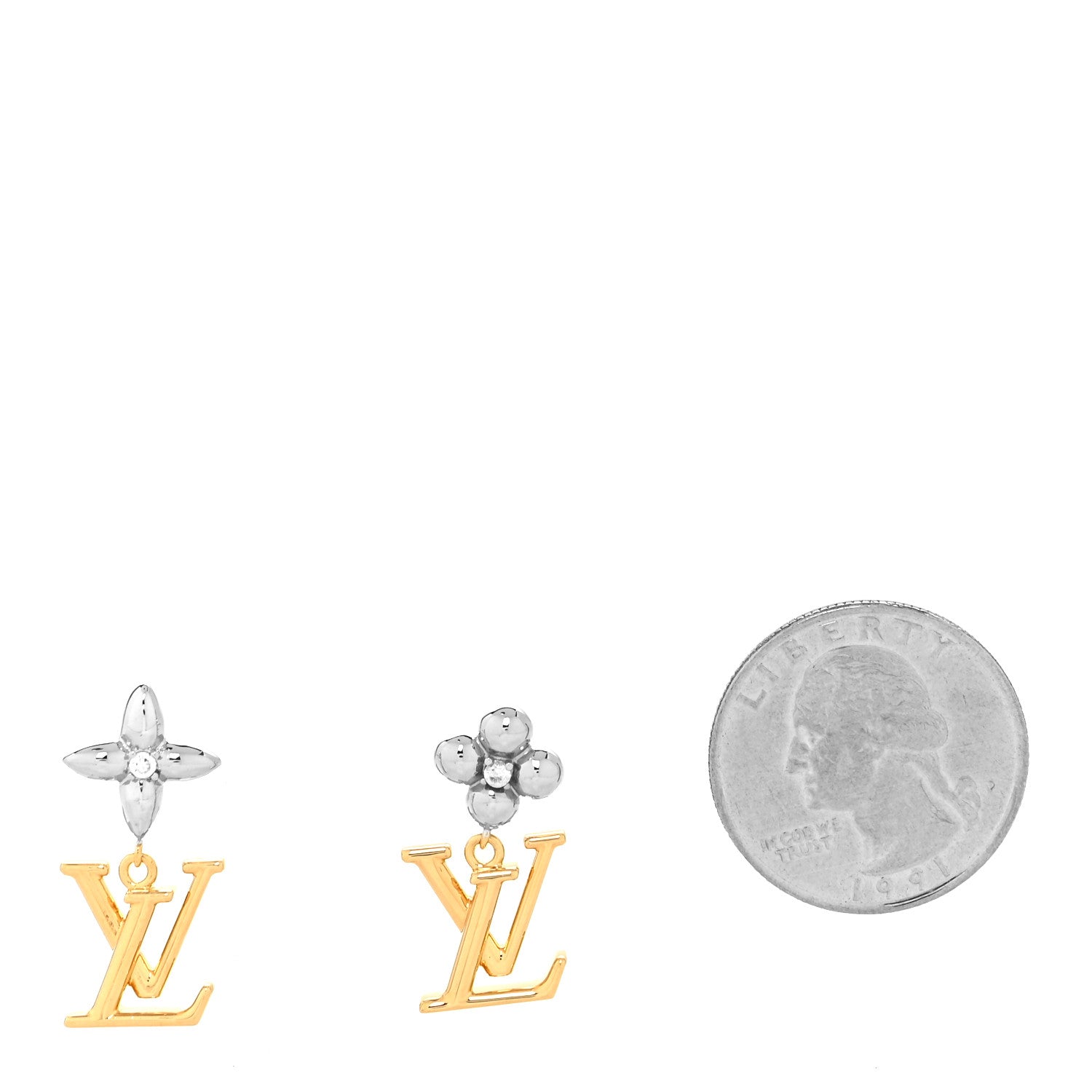 Louis Vuitton Metal Crystal LV Iconic Flower Earrings Gold Silver 2 of 5