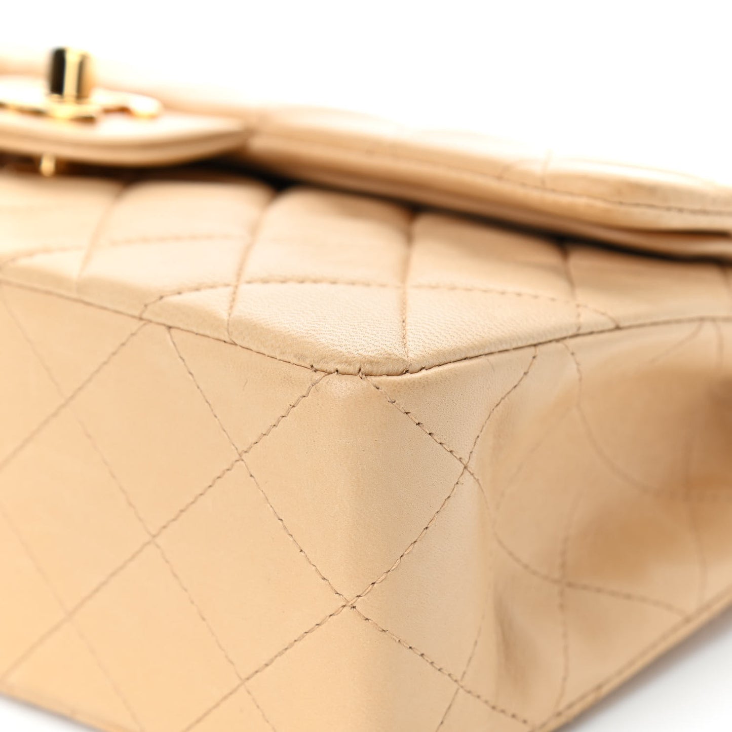 Lambskin Quilted Small Double Flap Beige
