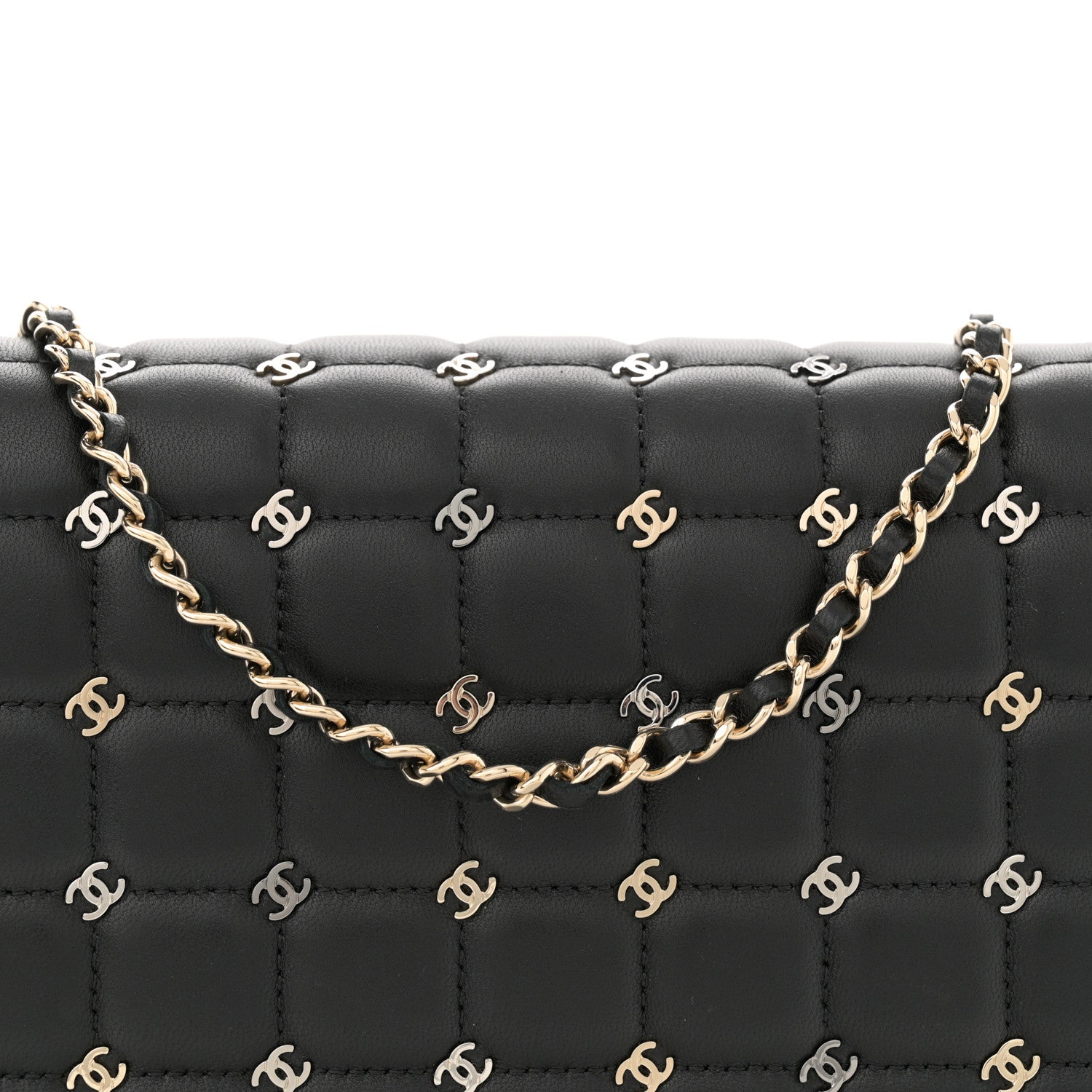 Chanel Lambskin Chocolate Bar Piercing CC Studded Small Chain Flap Bag Black 8 of 12