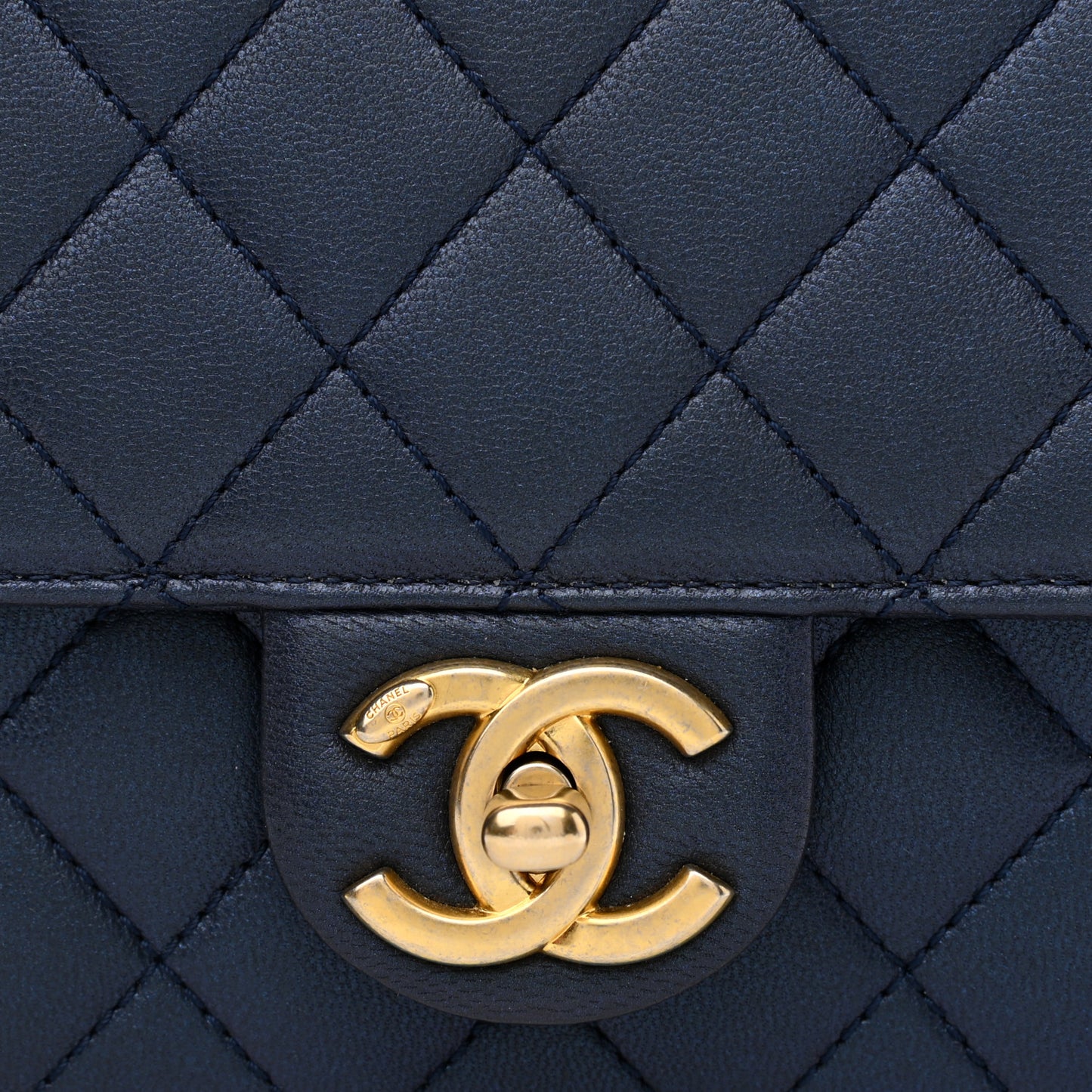 Iridescent Lambskin Quilted Small Chic Pearls Flap Blue