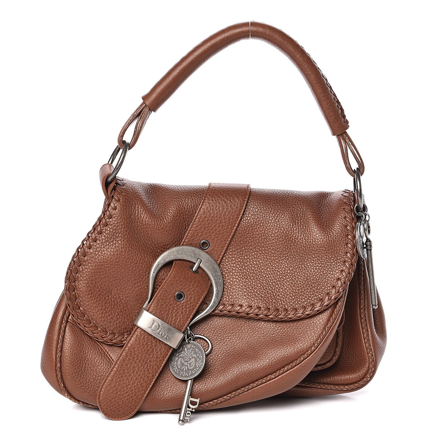 Christian Dior Calfskin Braided Gaucho Double Saddle Bag Brown 1 of 23