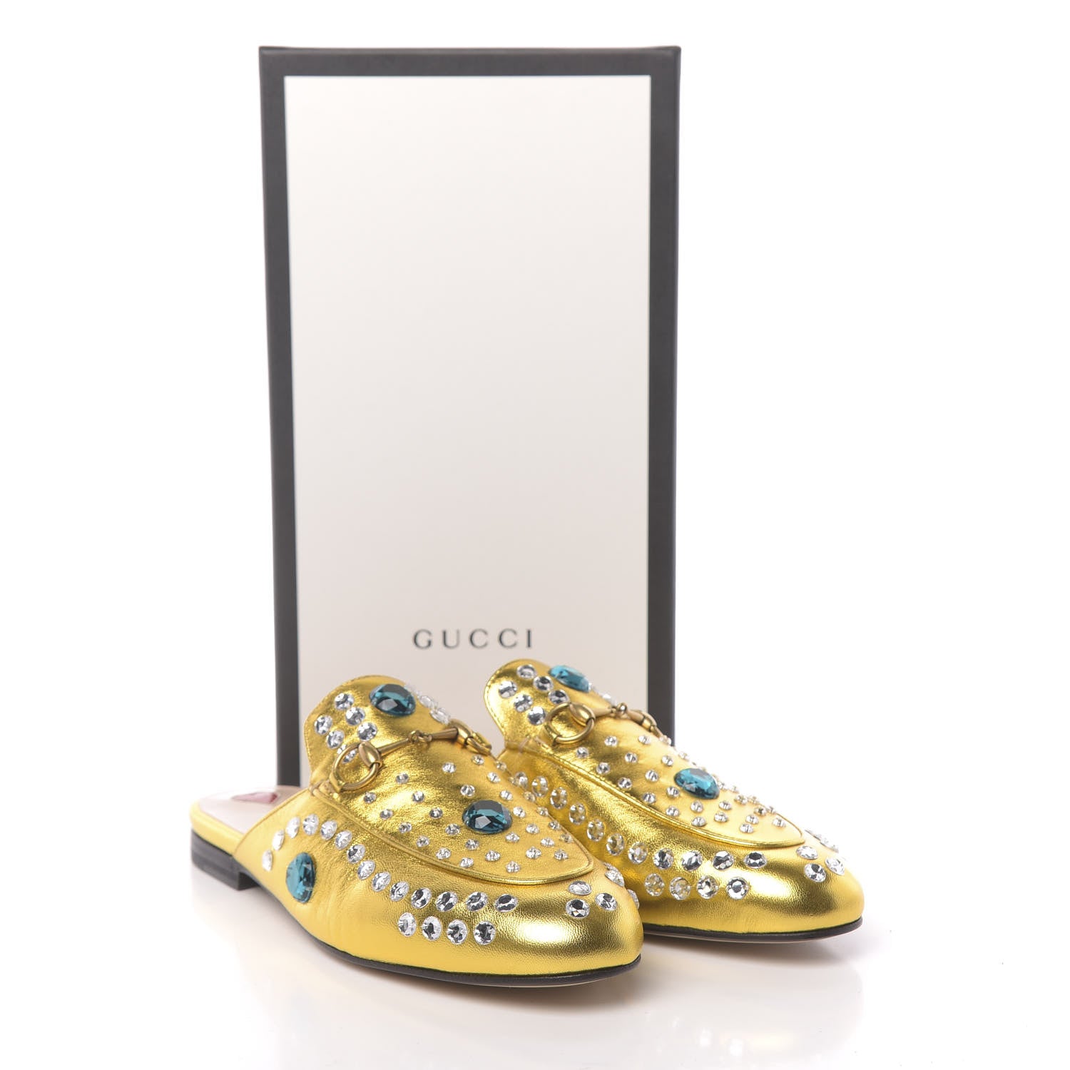 Gucci Metallic Nappa Crystal Womens Princetown Slippers 38.5 Gold 9 of 9
