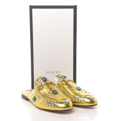 Gucci Metallic Nappa Crystal Womens Princetown Slippers 38.5 Gold 9 of 9