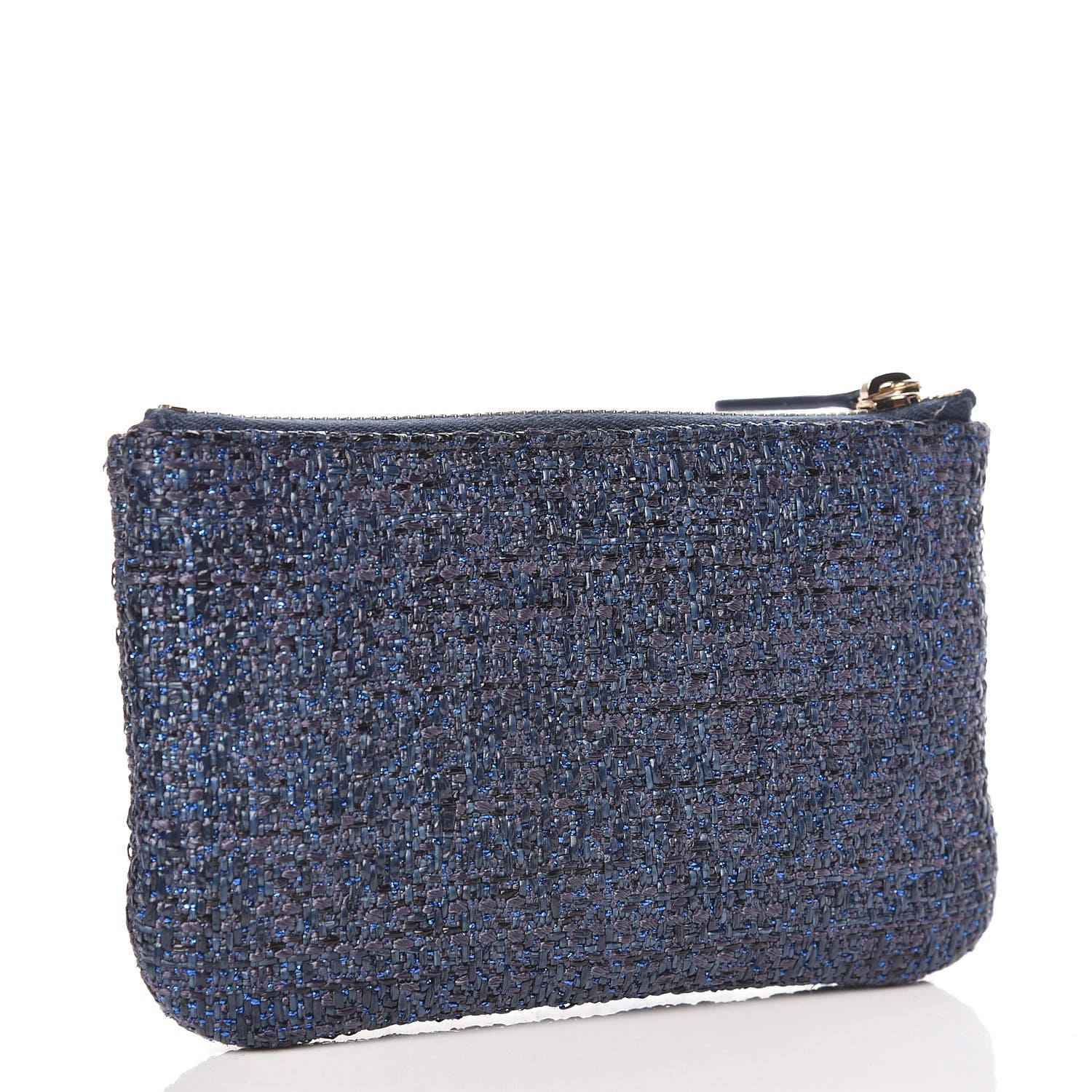 Chanel Woven Straw Raffia Deauville Cosmetic Pouch Blue 3 of 8