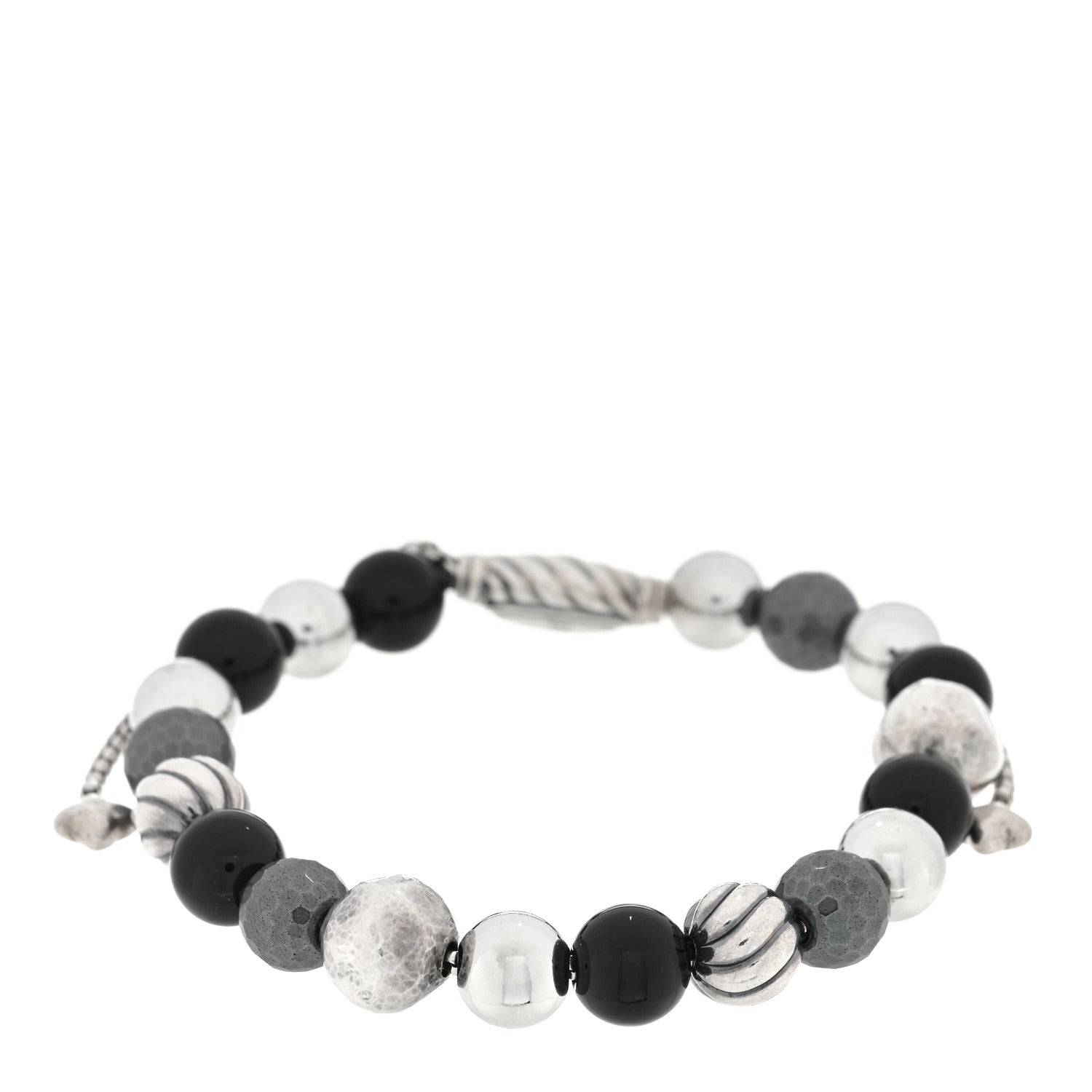 David Yurman Sterling Silver Black Onyx Hematite 8mm Elements Bead Bracelet 1 of 3