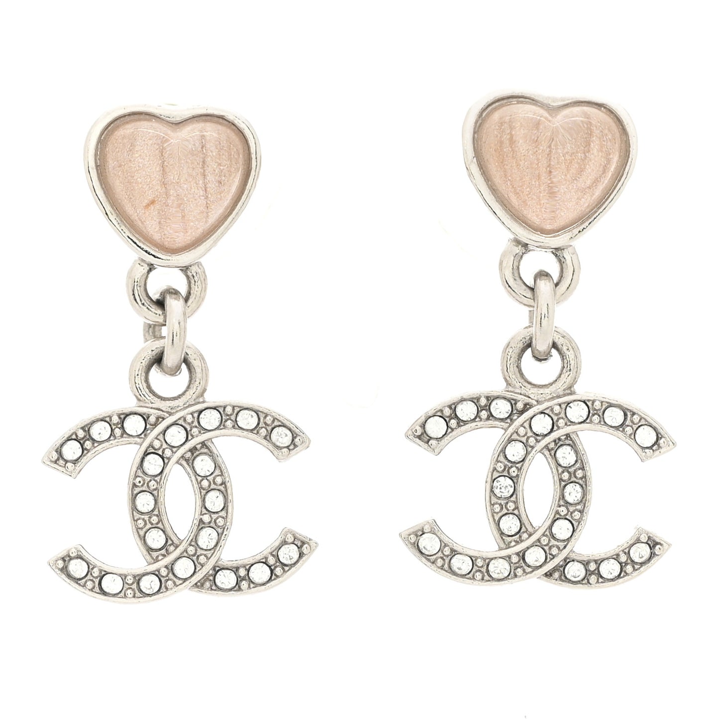 Crystal Resin CC Heart Drop Earrings Silver Pink