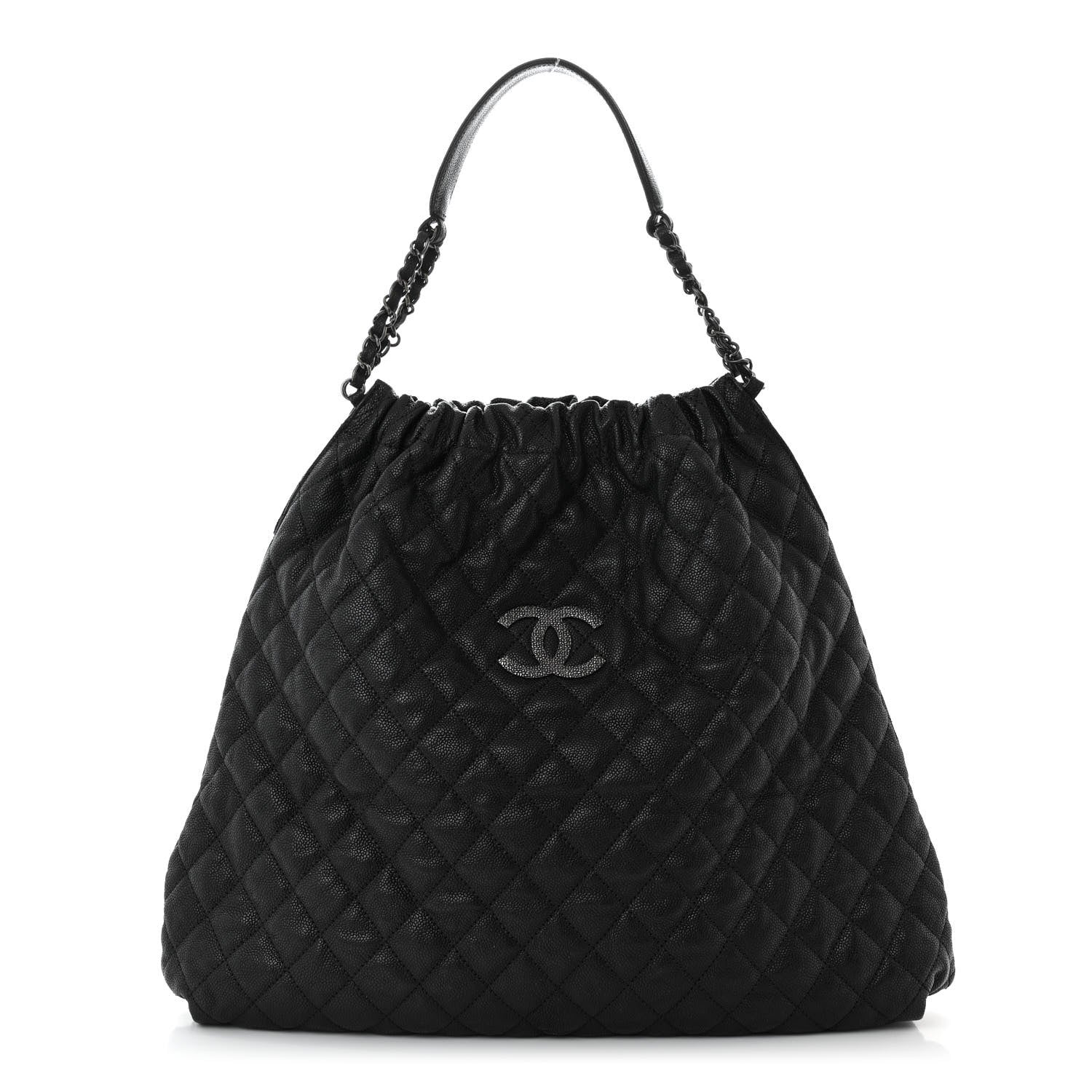 Chanel Distressed Glazed Caviar Quilted Large Elastic Tote Black 1 of 10