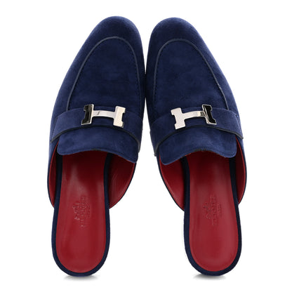 Hermes Suede Goatskin Trocadero Mule 38.5 Bleu Diplomatique 2 of 11