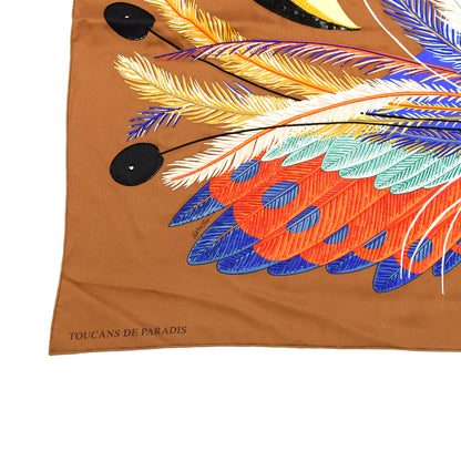 Hermes Silk Embroidered Giant Toucans De Paradis Scarf 140 Tabac Bleu Jaune 4 of 6