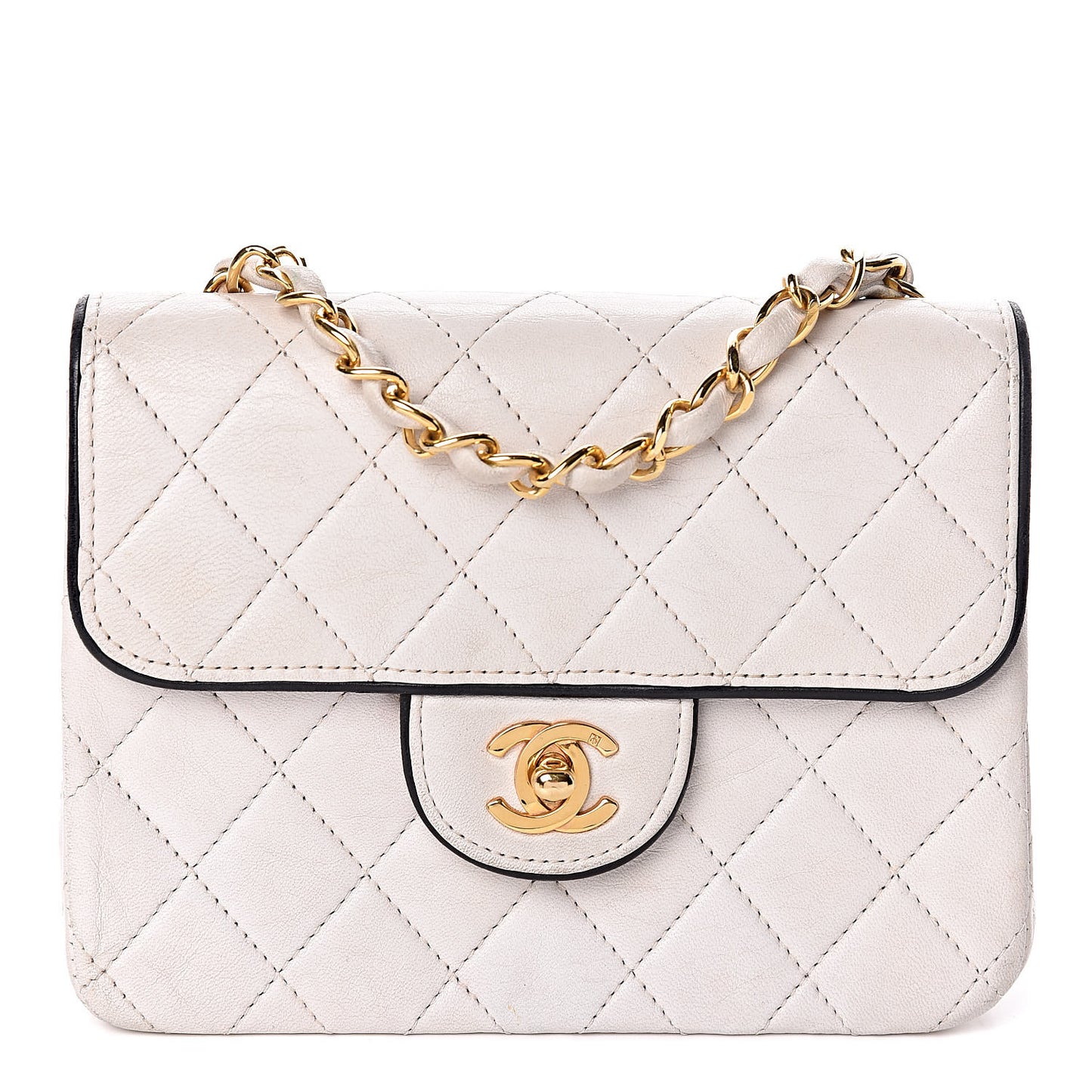 Lambskin Quilted Mini Square Flap White