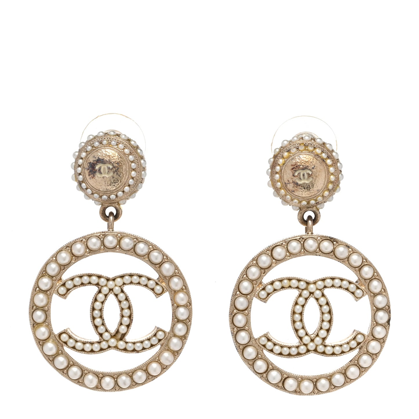 Pearl CC Drop Earrings Light Gold