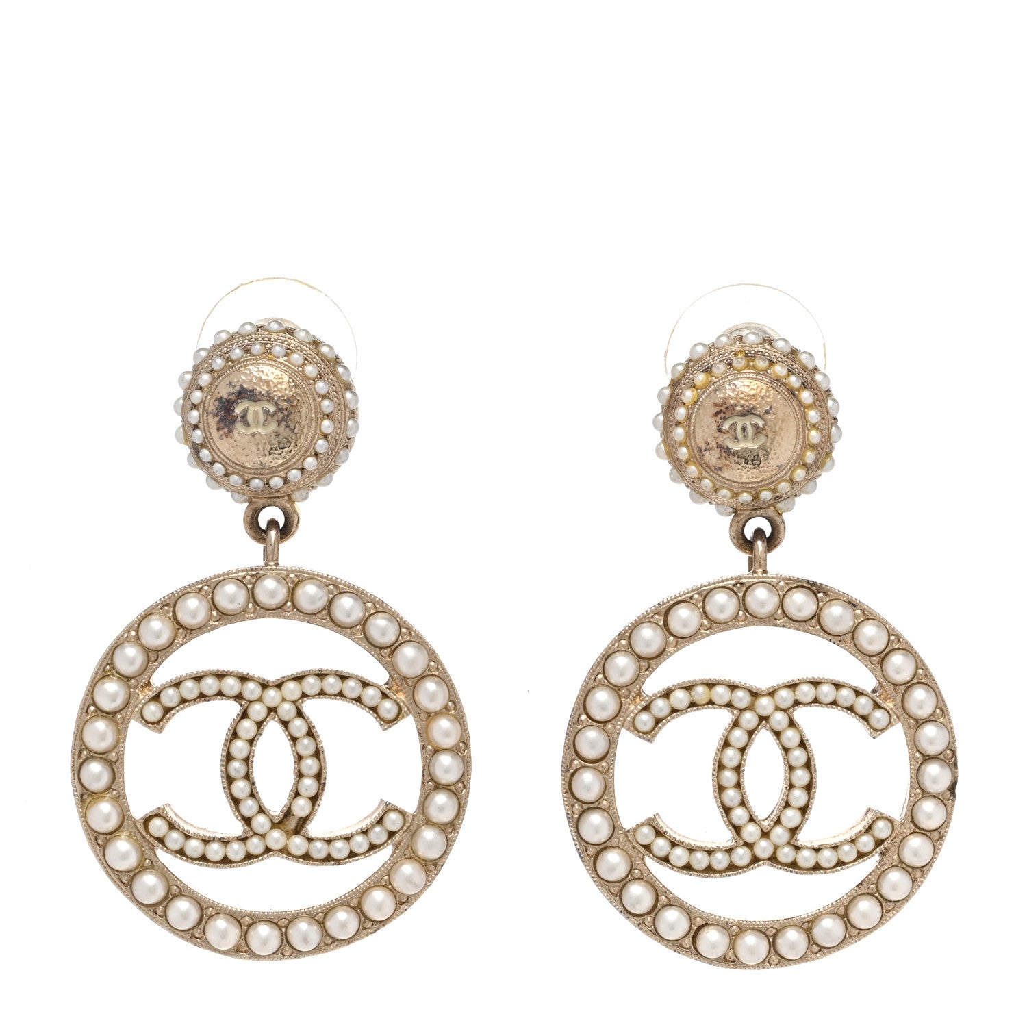 Chanel Pearl CC Drop Earrings Light Gold 1 of 4